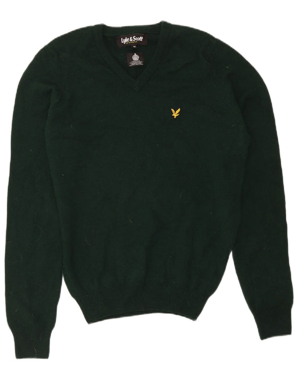 Lyle & Scott Mens V-Neck Jumper Sweater XS Green New Wool