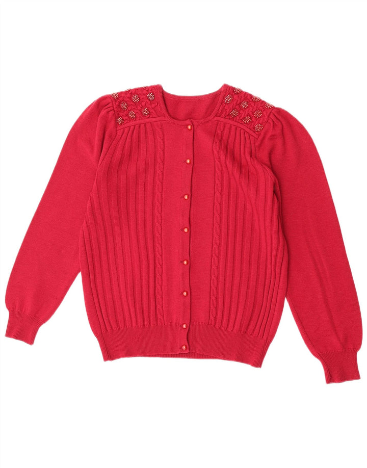Vintage Womens Cardigan Sweater UK 14 Medium Red Virgin Wool