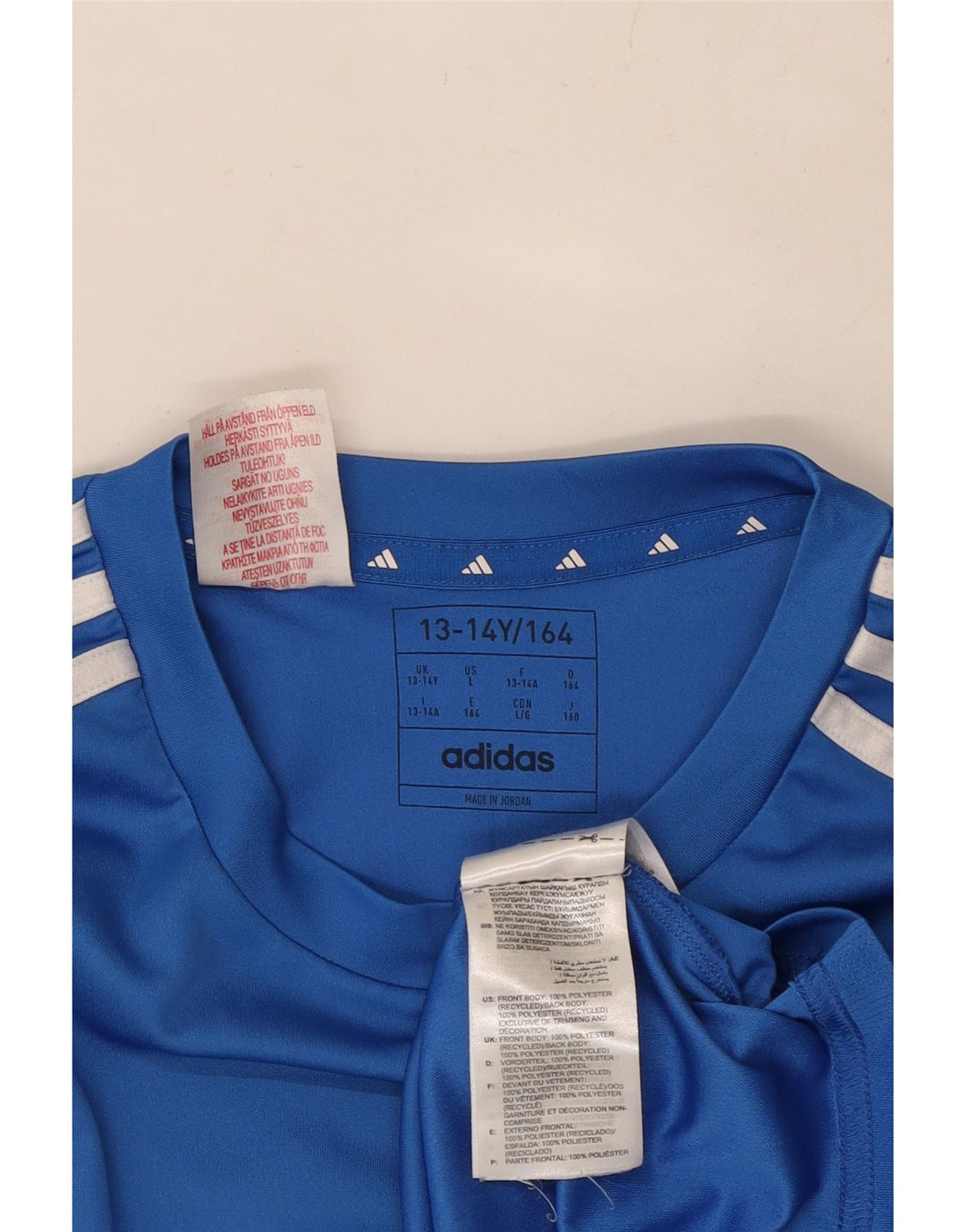 ADIDAS Boys Aeroready T-Shirt Top 13-14 Years Blue Polyester Vintage Adidas and Second-Hand Adidas from Messina Hembry 