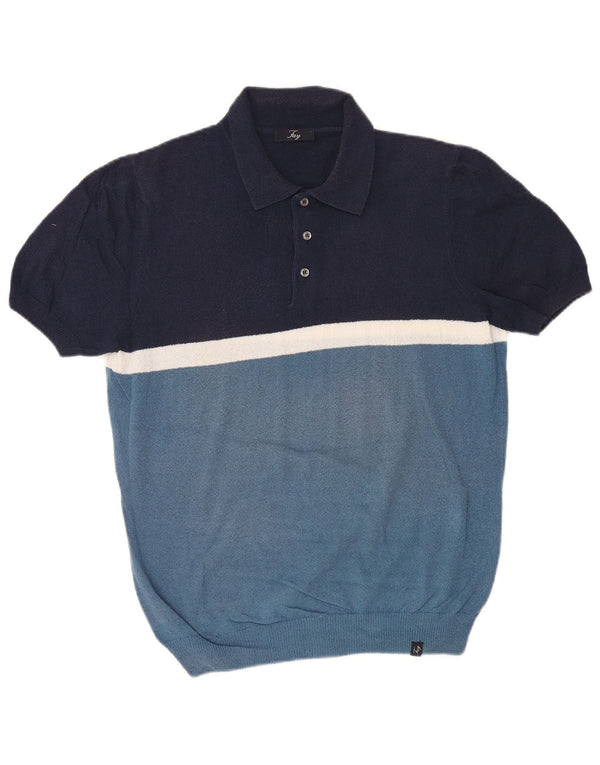 Fay Mens Polo Shirt IT 48 Medium Navy Blue Colourblock