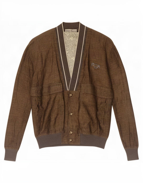 Umberto Bilancioni Mens Bomber Jacket IT 48 Medium Khaki Linen