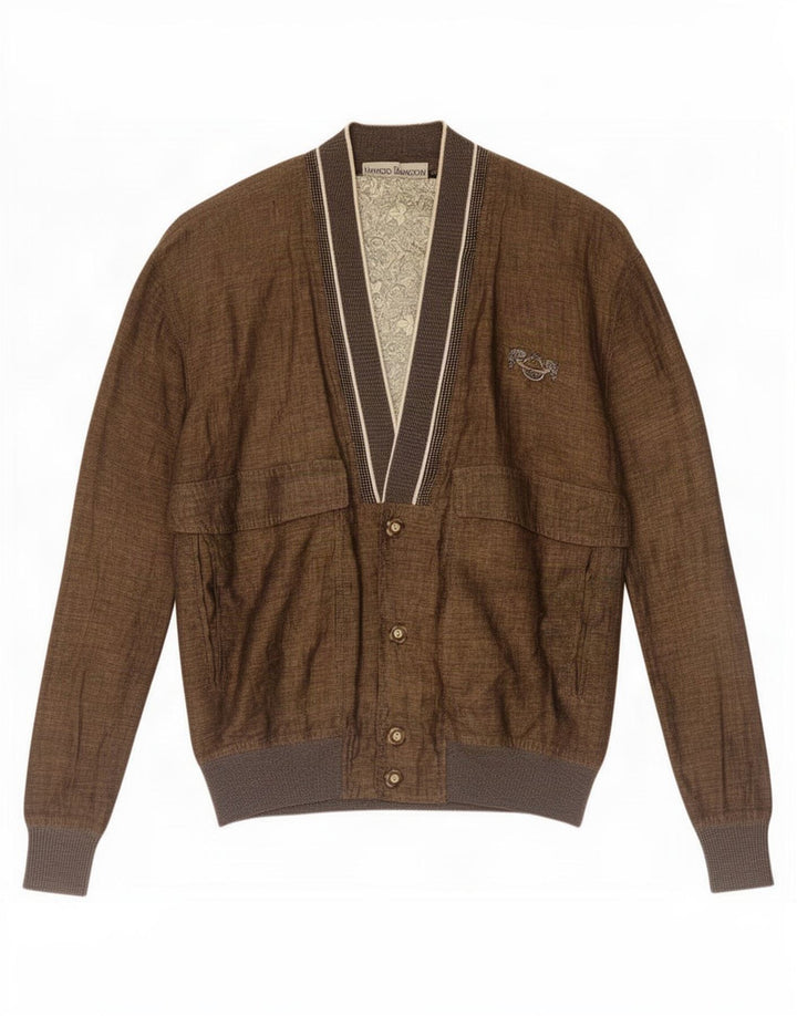 Umberto Bilancioni Mens Bomber Jacket IT 48 Medium Khaki Linen