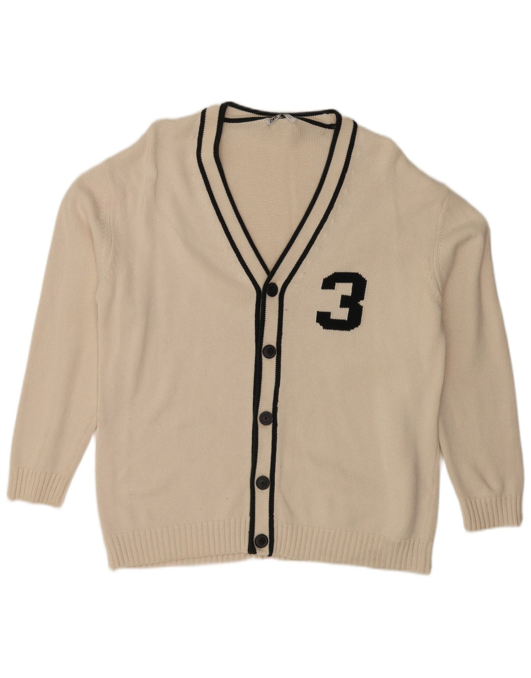 Zara Mens Graphic Cardigan Sweater XL White
