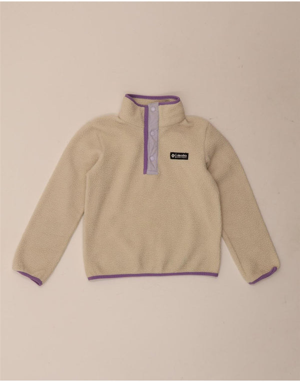 Columbia Girls Button Neck Fleece Jumper 10-11 Years Medium Beige Sports