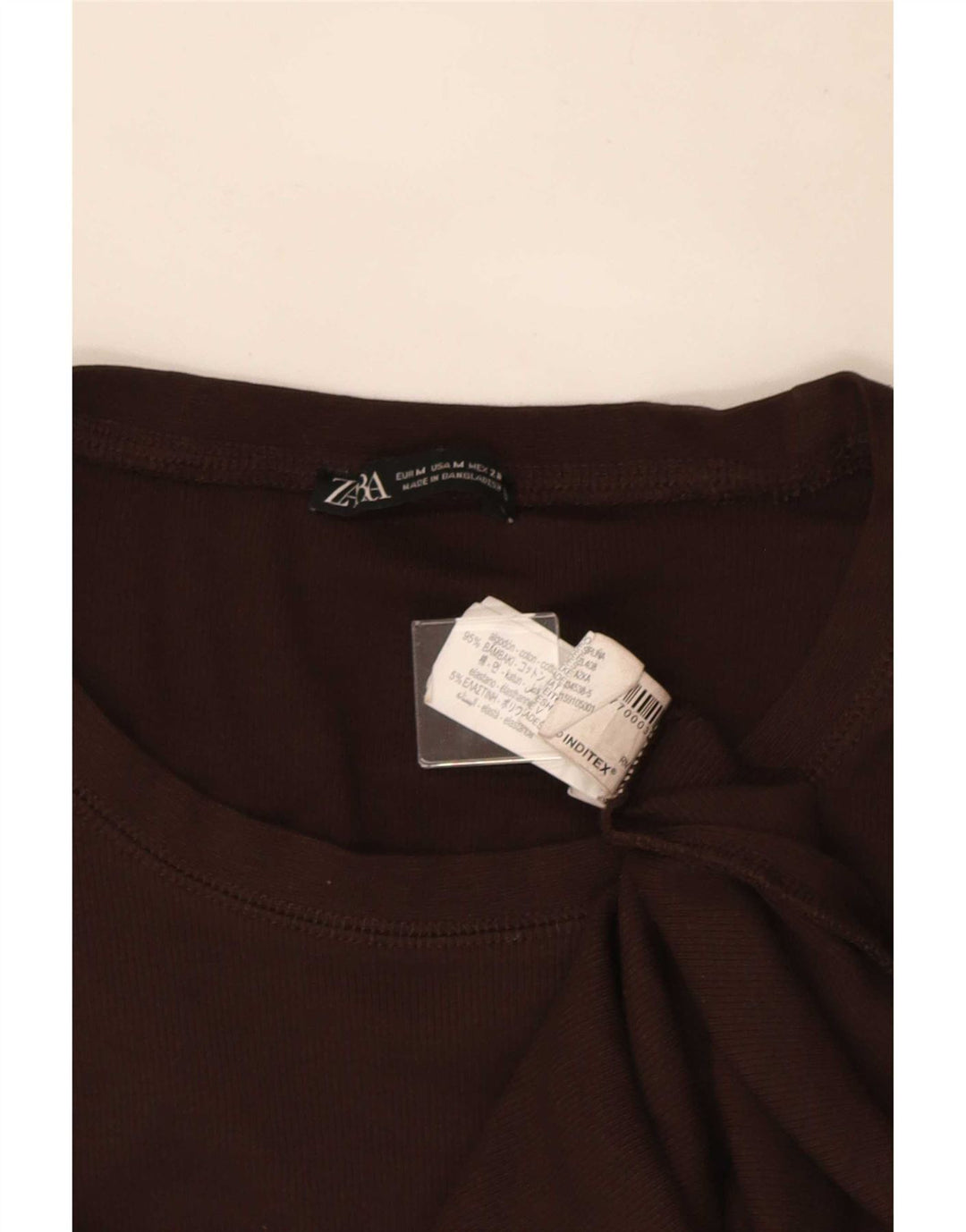 Zara Womens Top Long Sleeve UK 12 Medium Brown Cotton