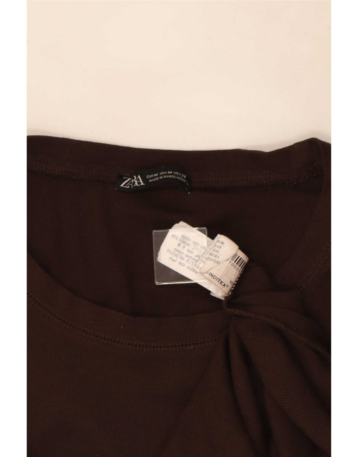 Zara Womens Top Long Sleeve UK 12 Medium Brown Cotton