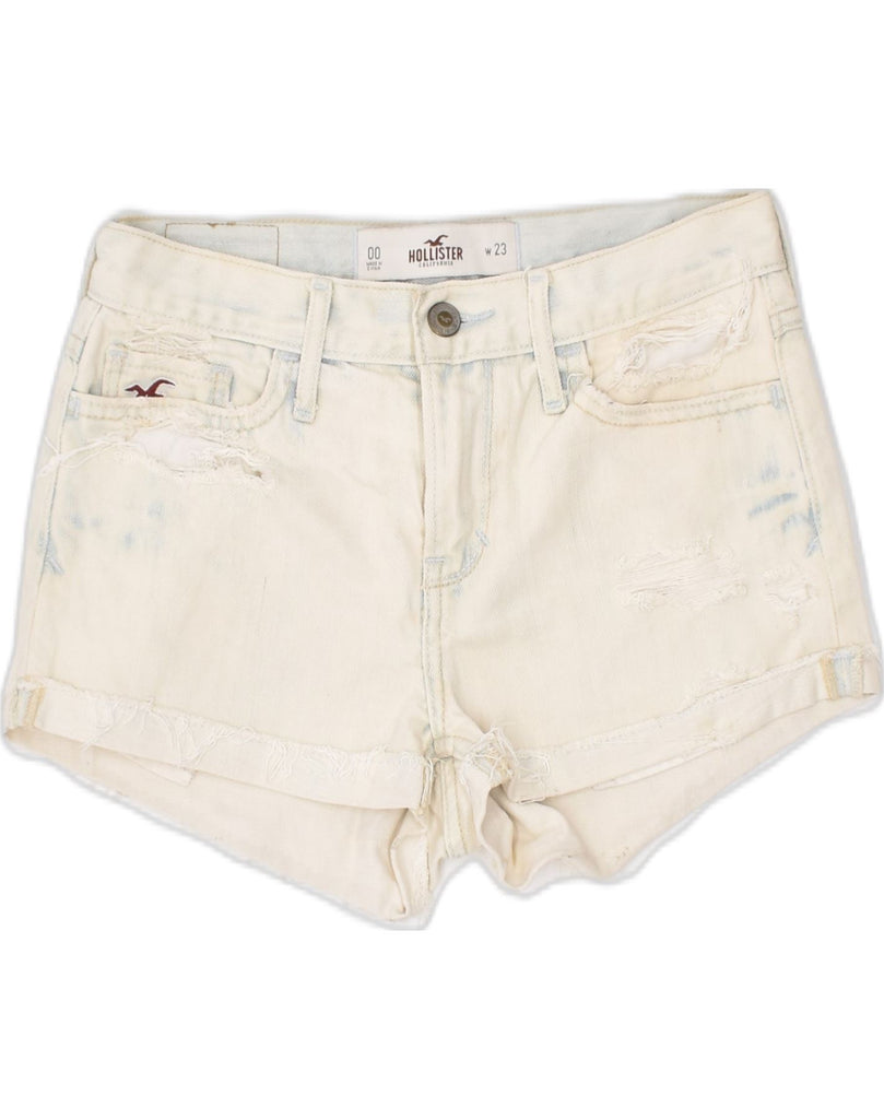 HOLLISTER Womens Distressed Denim Hot Pants W26 Small Off White Cotton | Vintage | Thrift | Second-Hand | Used Clothing | Messina Hembry 