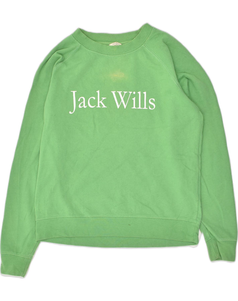 JACK WILLS Womens Loose Fit Graphic Sweatshirt Jumper UK 8 Small Green | Vintage Jack Wills | Thrift | Second-Hand Jack Wills | Used Clothing | Messina Hembry 