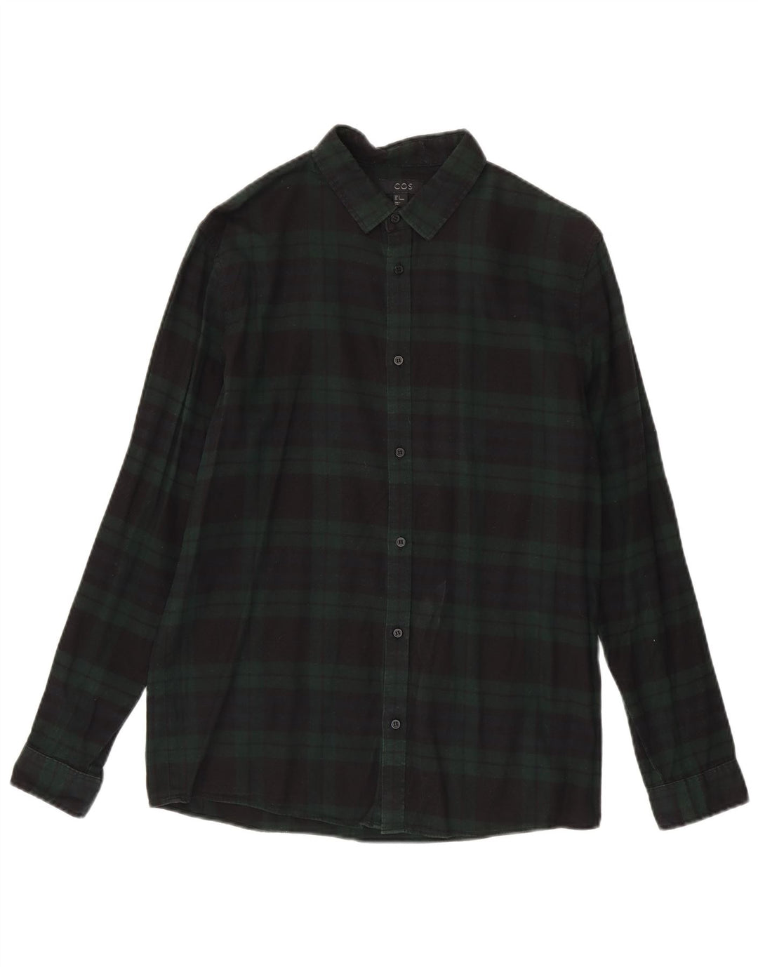 Cos Mens Flannel Shirt Small Green Plaid Cotton