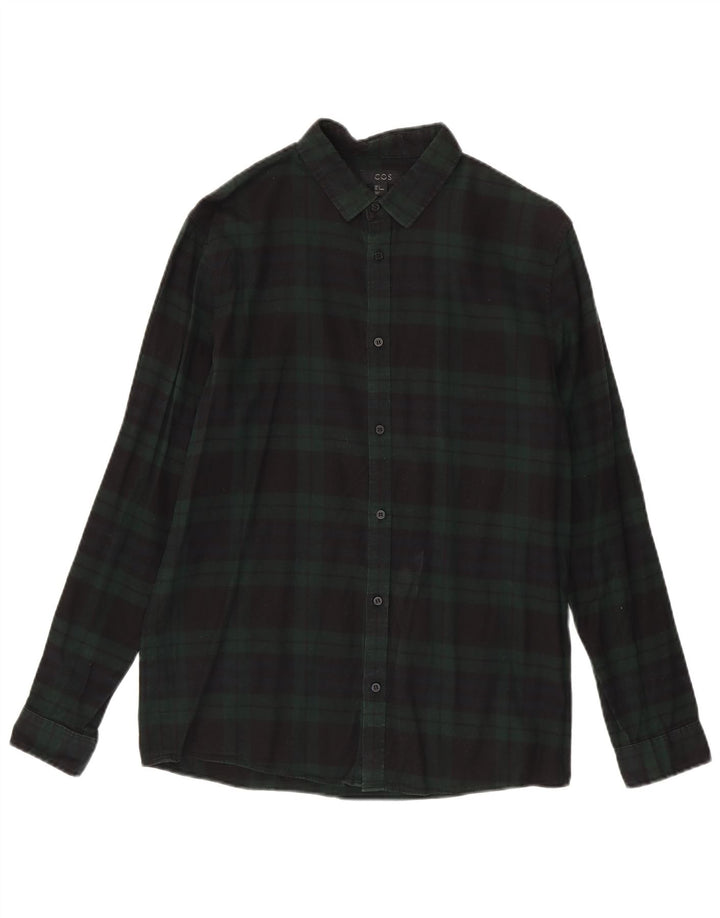Cos Mens Flannel Shirt Small Green Plaid Cotton
