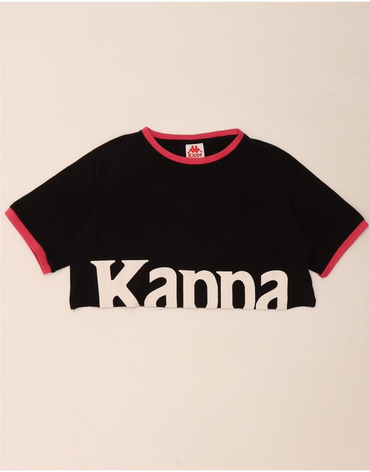 KAPPA Womens Crop Oversized Graphic T-Shirt Top UK 10 Small Black Cotton
