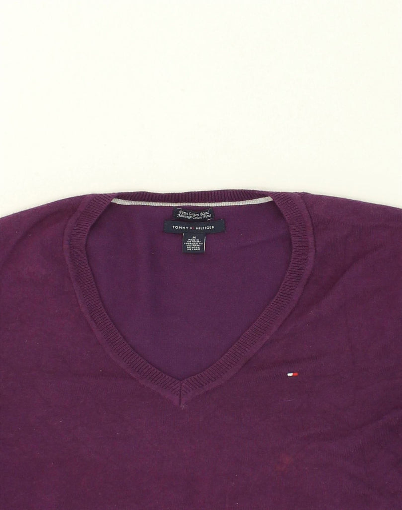 TOMMY HILFIGER Womens V-Neck Jumper Sweater UK 12 Medium Purple Cotton | Vintage Tommy Hilfiger | Thrift | Second-Hand Tommy Hilfiger | Used Clothing | Messina Hembry 