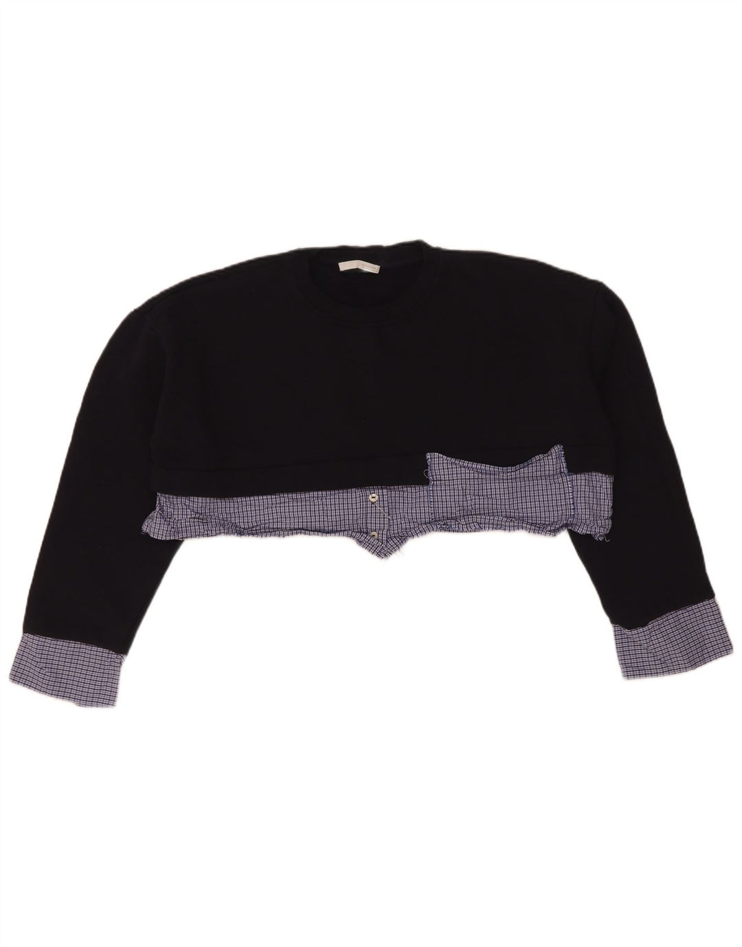 Zara Womens Crop Oversized Sweatshirt Jumper UK 10 Small Navy Blue Check