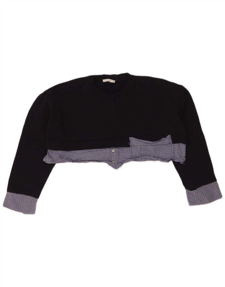 Zara Womens Crop Oversized Sweatshirt Jumper UK 10 Small Navy Blue Check