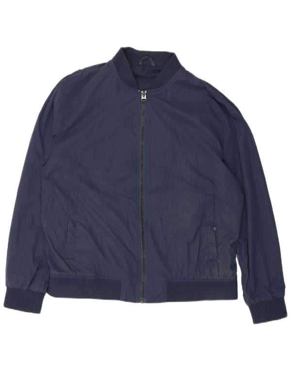 Zara Mens Bomber Jacket UK 42 XL Navy Blue Polyester