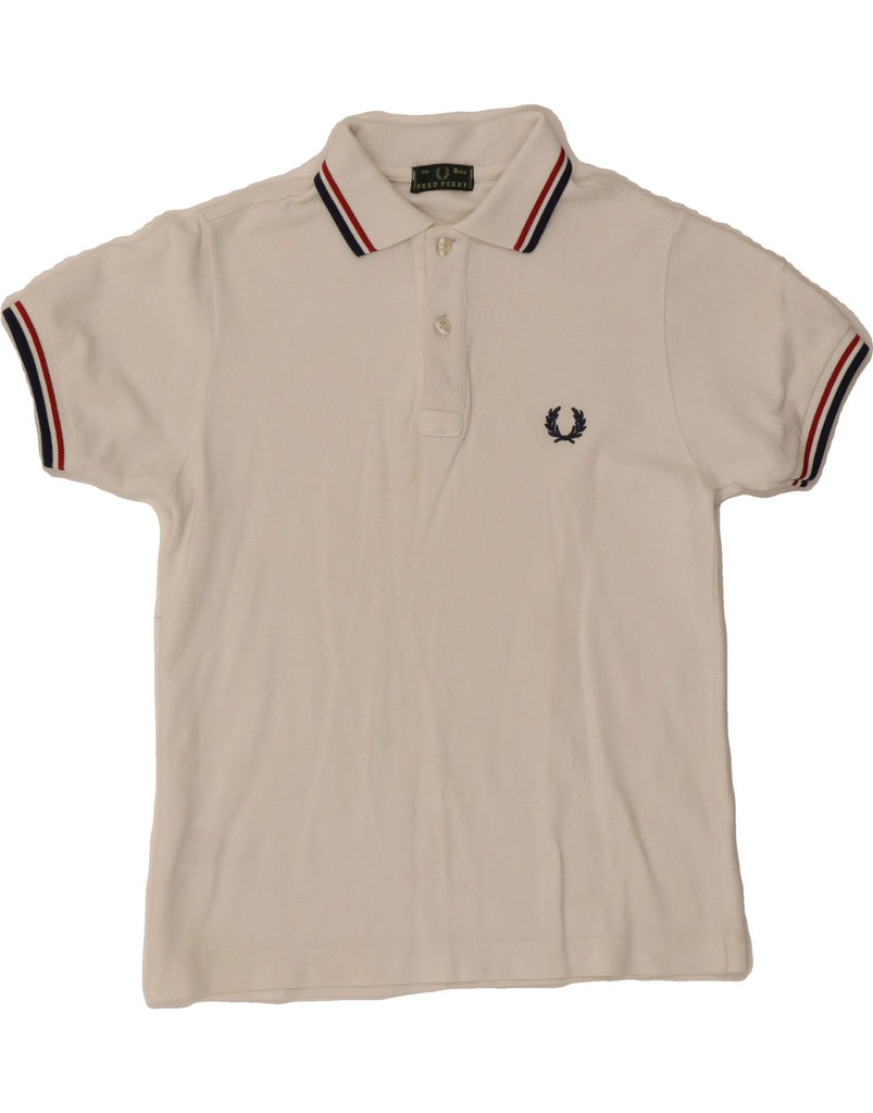 FRED PERRY Boys Polo Shirt 7-8 Years White Cotton Vintage Fred Perry and Second-Hand Fred Perry from Messina Hembry 