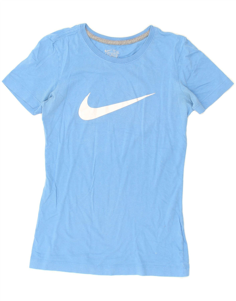 NIKE Womens Slim Fit Graphic T-Shirt Top UK 8 Small Blue | Vintage Nike | Thrift | Second-Hand Nike | Used Clothing | Messina Hembry 