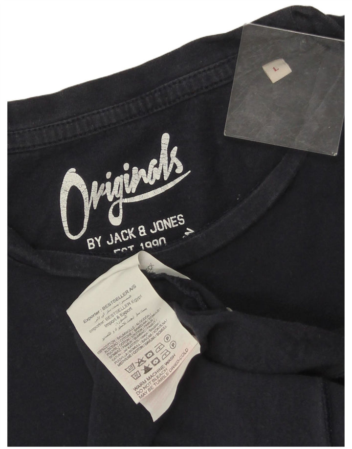 JACK & JONES Mens Graphic T-Shirt Top Large Navy Blue Cotton