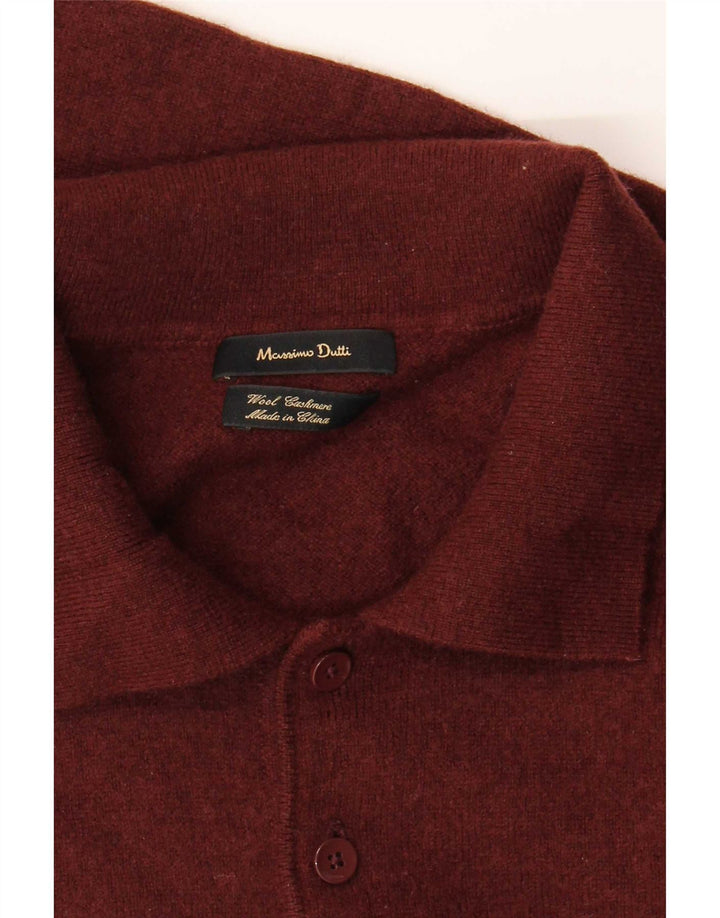 Massimo Dutti Mens Polo Neck Jumper Sweater Large Burgundy Wool