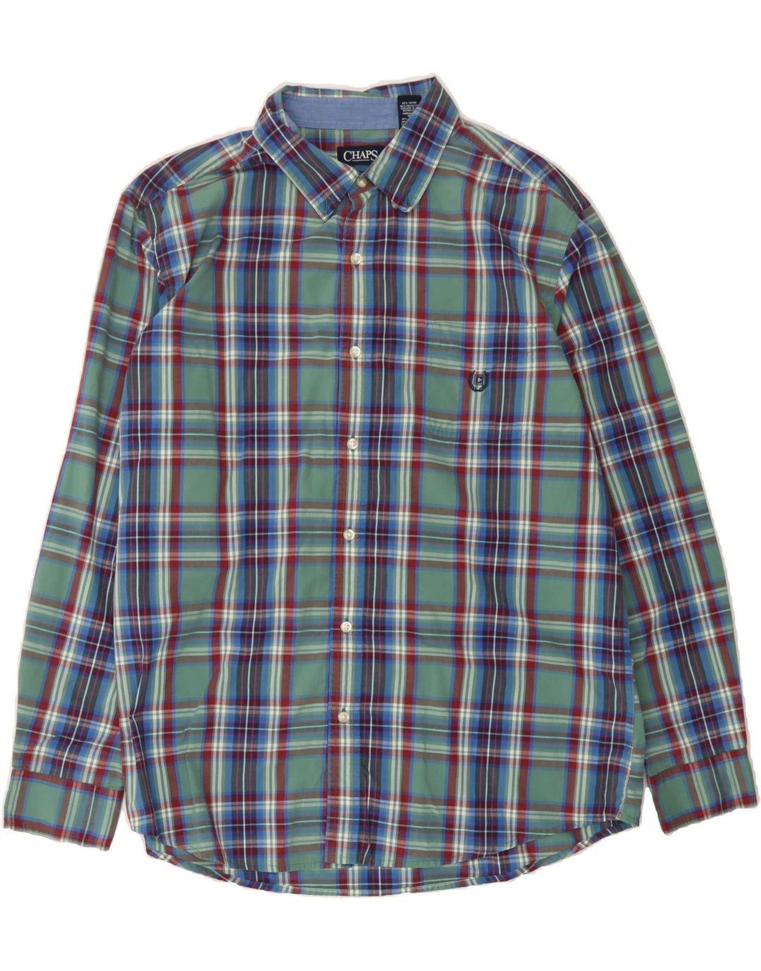 CHAPS Mens Big & Tall Shirt XL Green Plaid Cotton Vintage Chaps and Second-Hand Chaps from Messina Hembry 