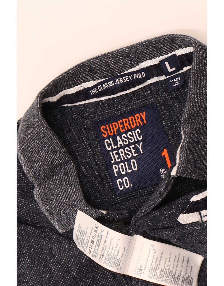 Superdry Mens Polo Shirt Large Navy Blue Flecked Cotton