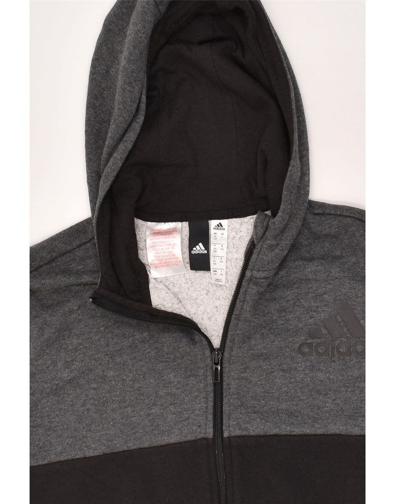 ADIDAS Boys Zip Hoodie Sweater 13-14 Years Black Colourblock Cotton | Vintage Adidas | Thrift | Second-Hand Adidas | Used Clothing | Messina Hembry 