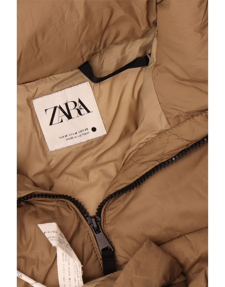 Zara Womens Hooded Oversized Padded Jacket UK 14 Medium Beige Nylon