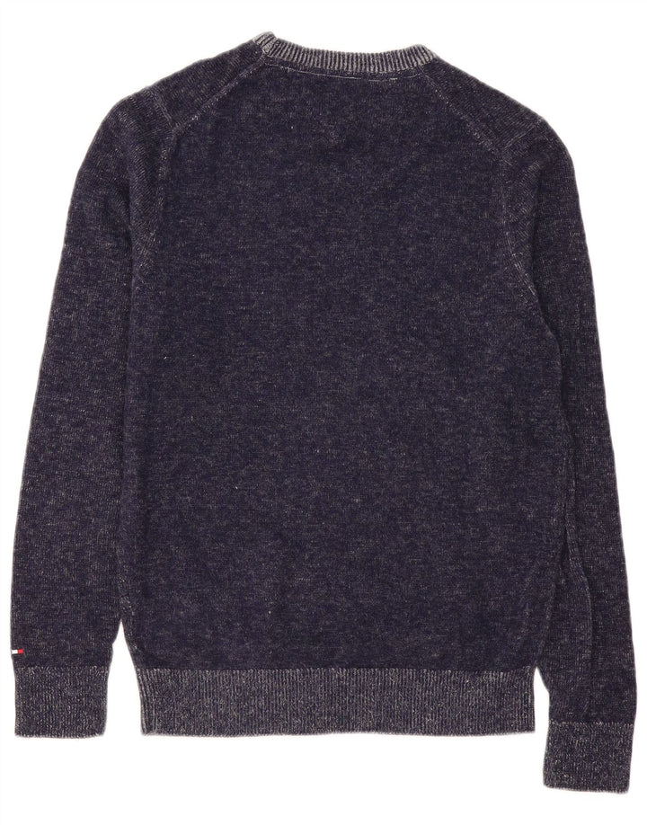 Tommy Hilfiger Mens Graphic Crew Neck Jumper Sweater Medium Navy Blue Wool