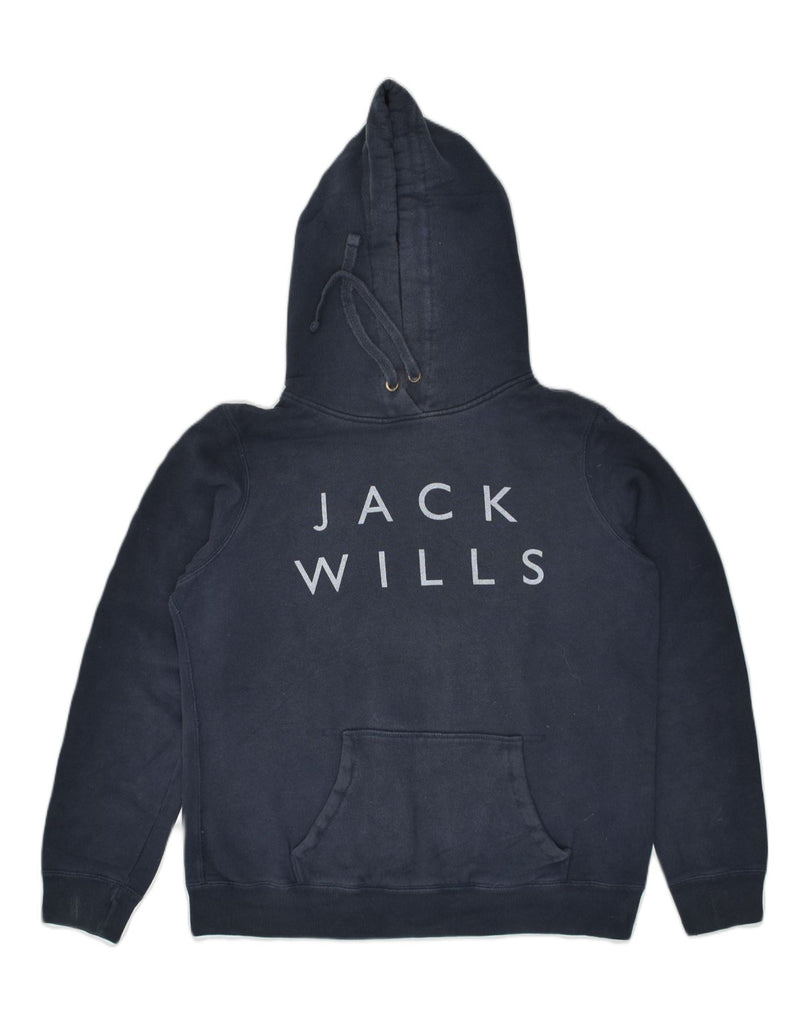 JACK WILLS Womens Graphic Hoodie Jumper UK 14 Large  Navy Blue Cotton | Vintage Jack Wills | Thrift | Second-Hand Jack Wills | Used Clothing | Messina Hembry 