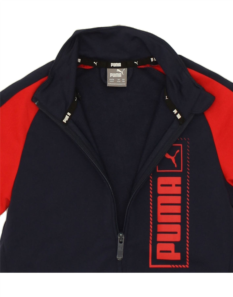 PUMA Boys Graphic Tracksuit Top Jacket 7-8 Years Navy Blue Colourblock | Vintage Puma | Thrift | Second-Hand Puma | Used Clothing | Messina Hembry 