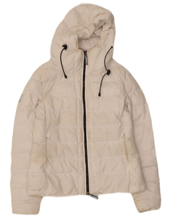Superdry Womens Hooded Padded Jacket UK 12 Medium White Polyester