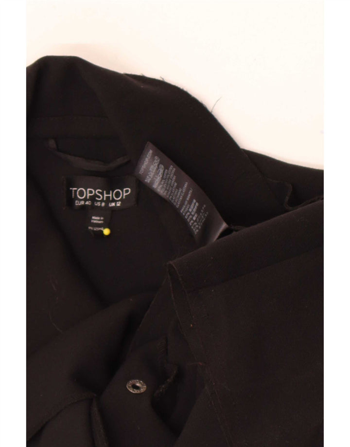Topshop Womens Short Trench Coat UK 12 Medium Black Polyester