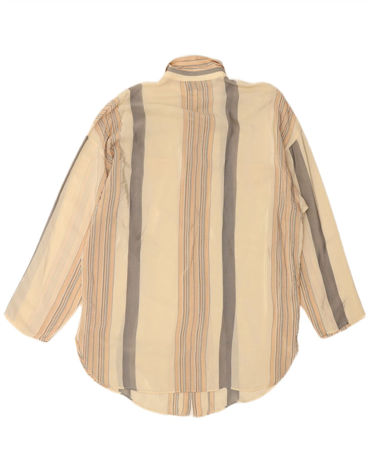 VINTAGE Womens Oversized Shirt Blouse IT 42 Medium Beige Striped Silk