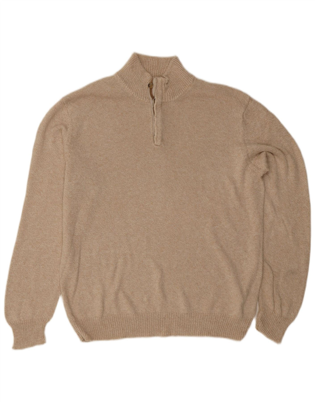 Massimo Dutti Mens Button Neck Jumper Sweater Large Beige Cotton
