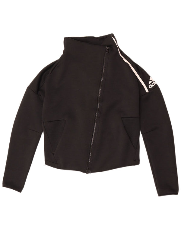 Adidas Womens Crop Tracksuit Top Jacket UK 8/10 Small Black Polyester