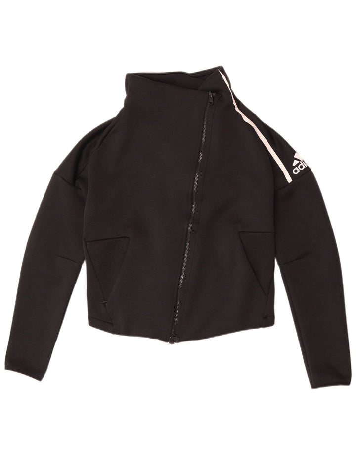 Adidas Womens Crop Tracksuit Top Jacket UK 8/10 Small Black Polyester