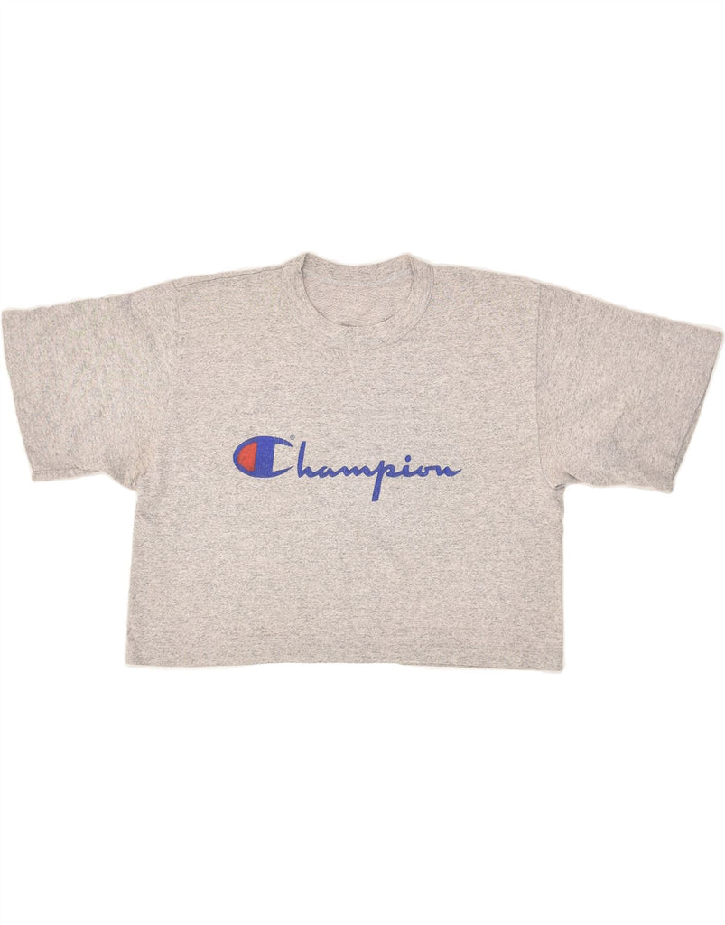 CHAMPION Womens Graphic Crop Top UK 12 Medium Grey | Vintage Champion | Thrift | Second-Hand Champion | Used Clothing | Messina Hembry 