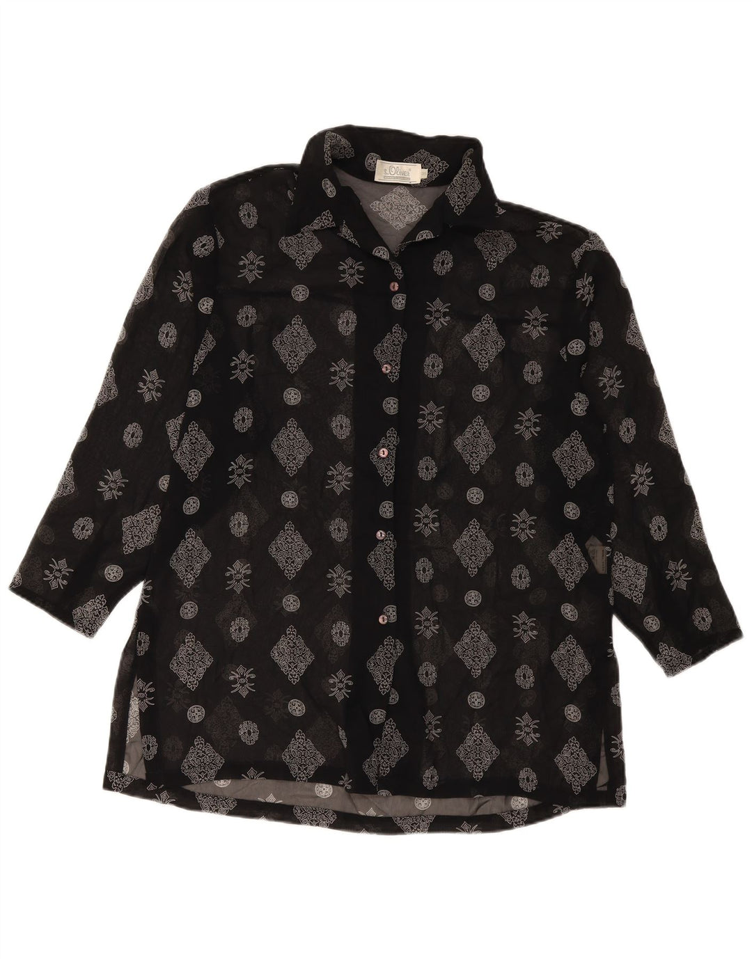 S.Oliver Womens Longline Shirt Blouse EU 36 Small Black Floral Polyester