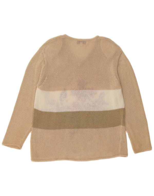 VINTAGE Womens Oversized V-Neck Jumper Sweater UK 14 Medium Beige Floral