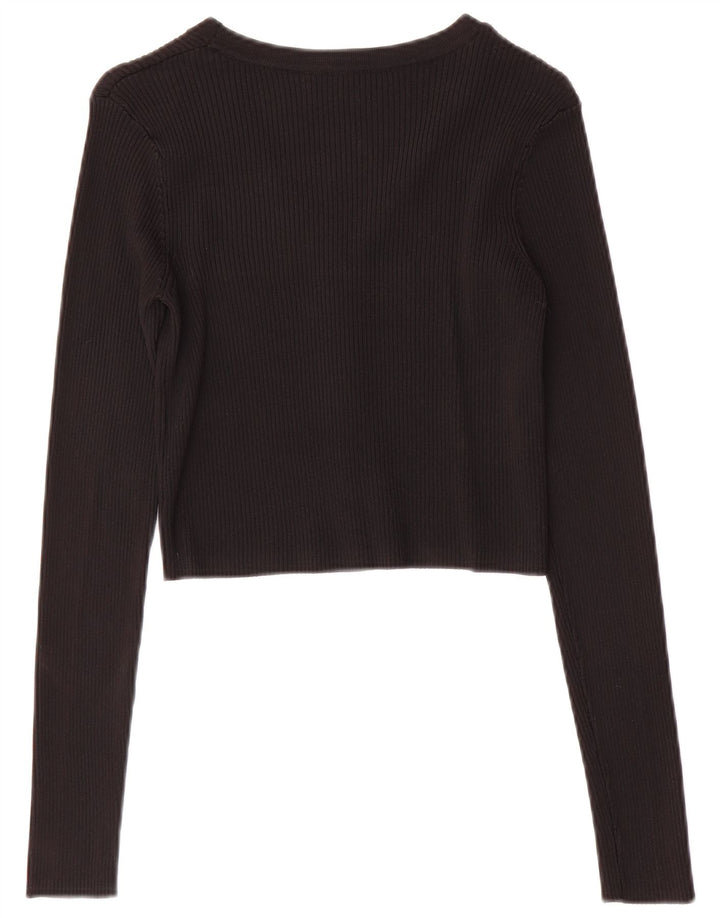 Zara Womens Long Sleeve Cardigan Top UK 8 Small Black Polyamide