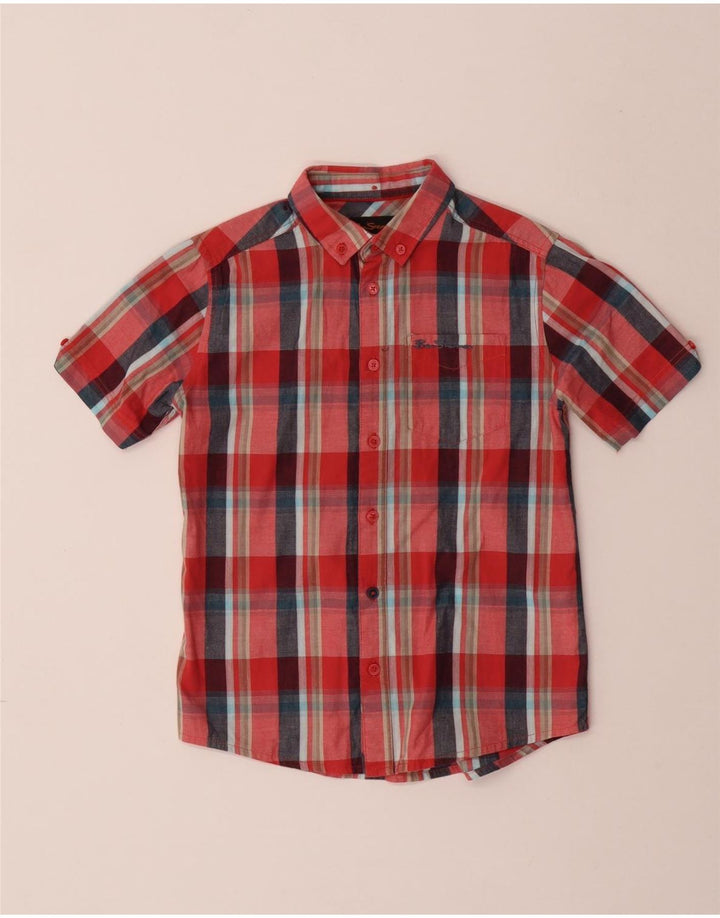 BEN SHERMAN Boys Short Sleeve Shirt 8-9 Years Red Check Cotton