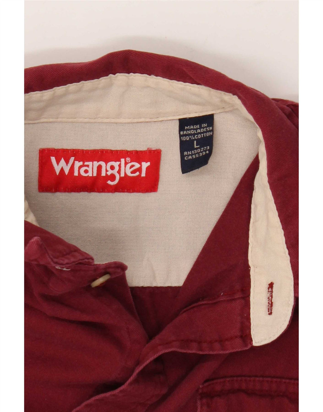 Wrangler Mens Shirt Large Burgundy Cotton