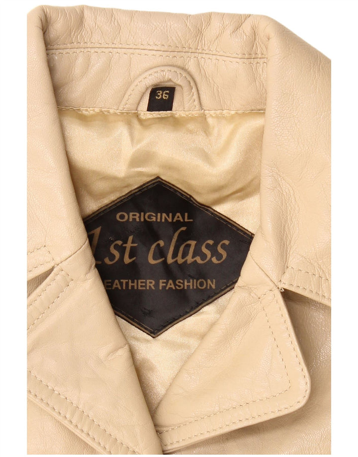 VINTAGE Womens 4 Button Leather Blazer Jacket IT 36 XS Beige Leather