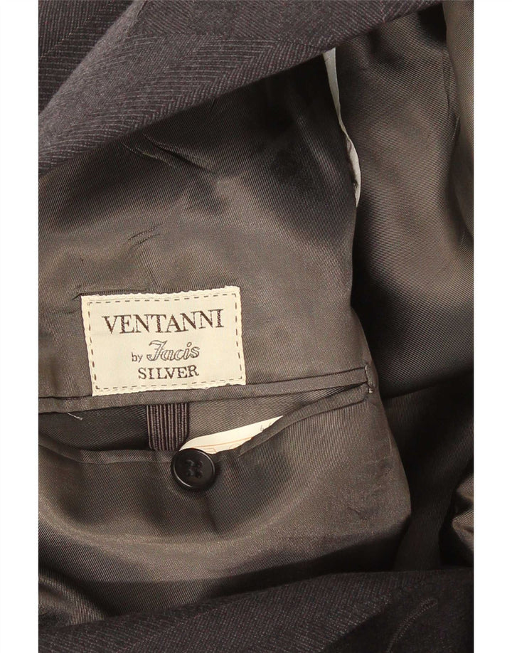 VENTANNI Mens Double Breasted Blazer Jacket IT 46 Small Grey Virgin Wool