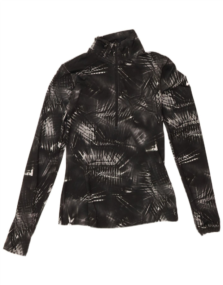 NIKE Womens Dri Fit Pullover Tracksuit Top UK 8 Small Black Geometric