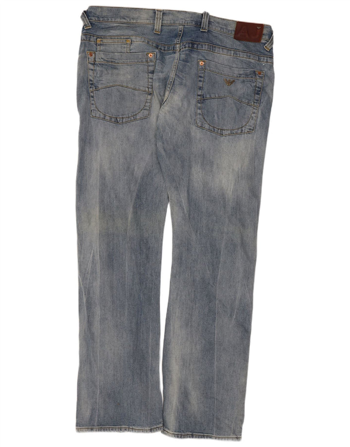 Armani Mens Distressed Straight Jeans W38 L32 Blue Cotton