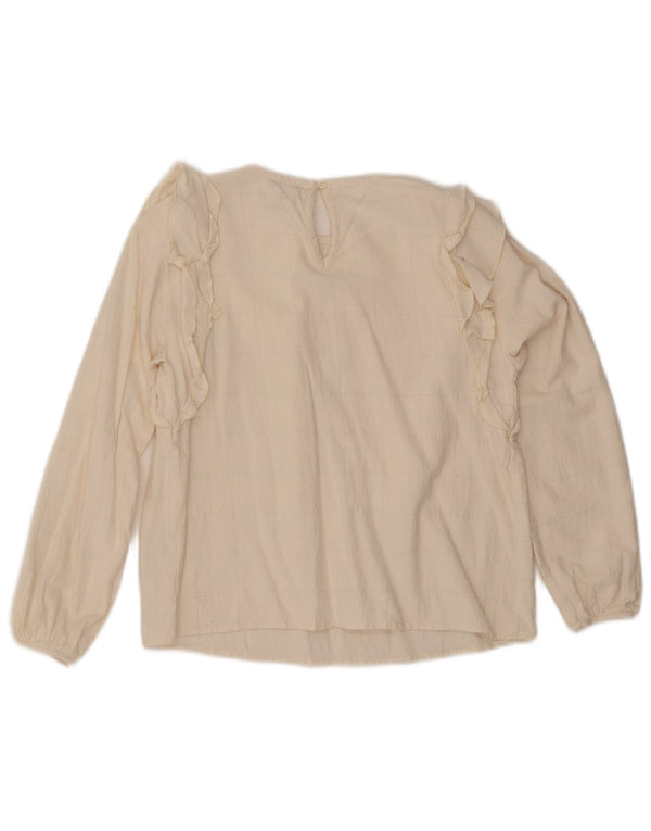 Benetton Girls Ruffle Front Blouse Top 11-12 Years 2XL Off White Check