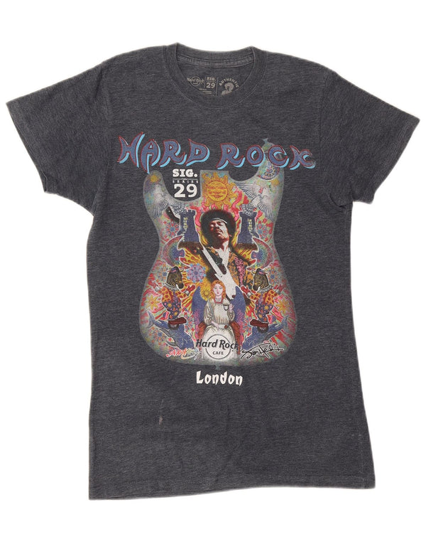 Hard Rock Cafe Womens London Graphic T-Shirt Top UK 10 Small Grey Cotton