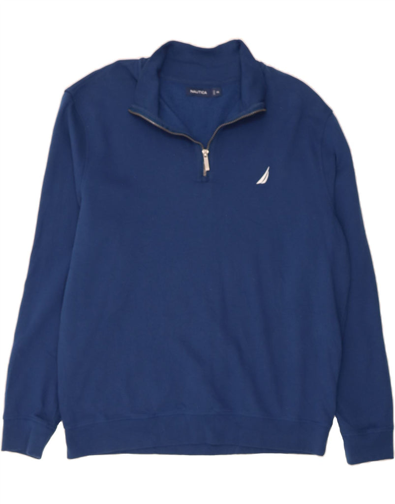 NAUTICA Mens Zip Neck Pullover Tracksuit Top 2XL Navy Blue Cotton Vintage Nautica and Second-Hand Nautica from Messina Hembry 