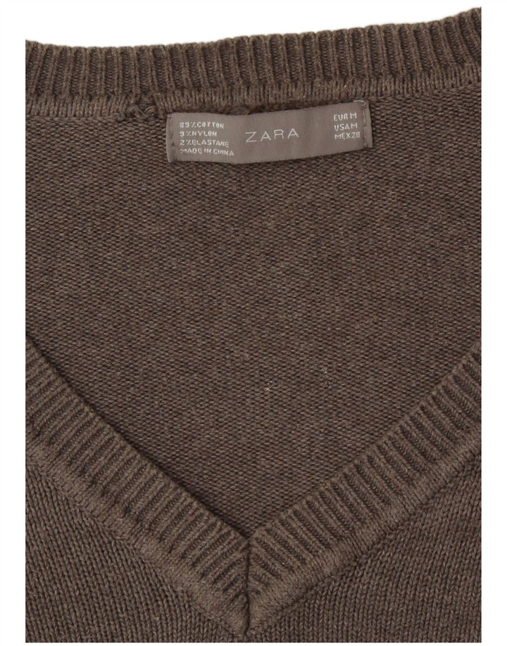 Zara Womens V-Neck Jumper Sweater UK 14 Medium Brown